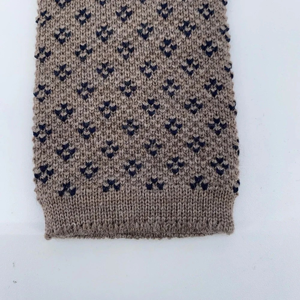 Eton Tie Mens Brown Navy Skinny Knit 100% Wool Textured Pattern Necktie Dress